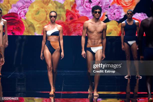 Model walks the runway during the Aurelia Gil Fashion show during the Gran Canaria Moda Calida Swimwear on October 7, 2023 in Las Palmas de Gran...