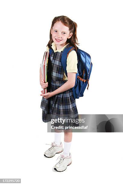 ready for school - schoolgirl stockfoto's en -beelden