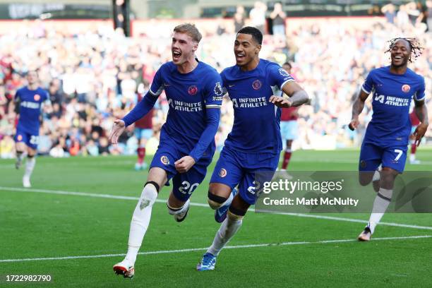 Cole Palmer of Chelsea celebrates after scoring the team's second goal during the Premier League match between Burnley FC and Chelsea FC at Turf Moor...