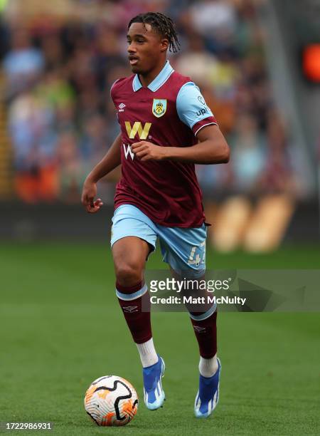 Wilson Odobert of Burnley during the Premier League match between Burnley FC and Chelsea FC at Turf Moor on October 07, 2023 in Burnley, England.