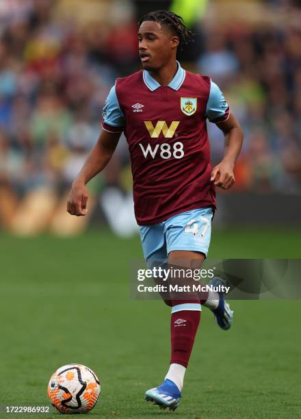 Wilson Odobert of Burnley during the Premier League match between Burnley FC and Chelsea FC at Turf Moor on October 07, 2023 in Burnley, England.