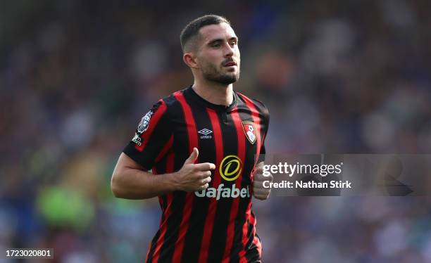 Lewis Cook of Bourthnemouth during the Premier League match between Everton FC and AFC Bournemouth at Goodison Park on October 07, 2023 in Liverpool,...