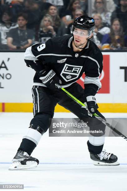 Adrian Kempe of the Los Angeles Kings skates on the ice during the third period of a preseason game against the Vegas Golden Knights at Crypto.com...
