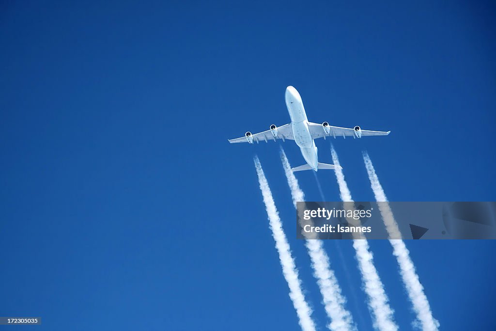 Flying high. Commercial jet at altitude