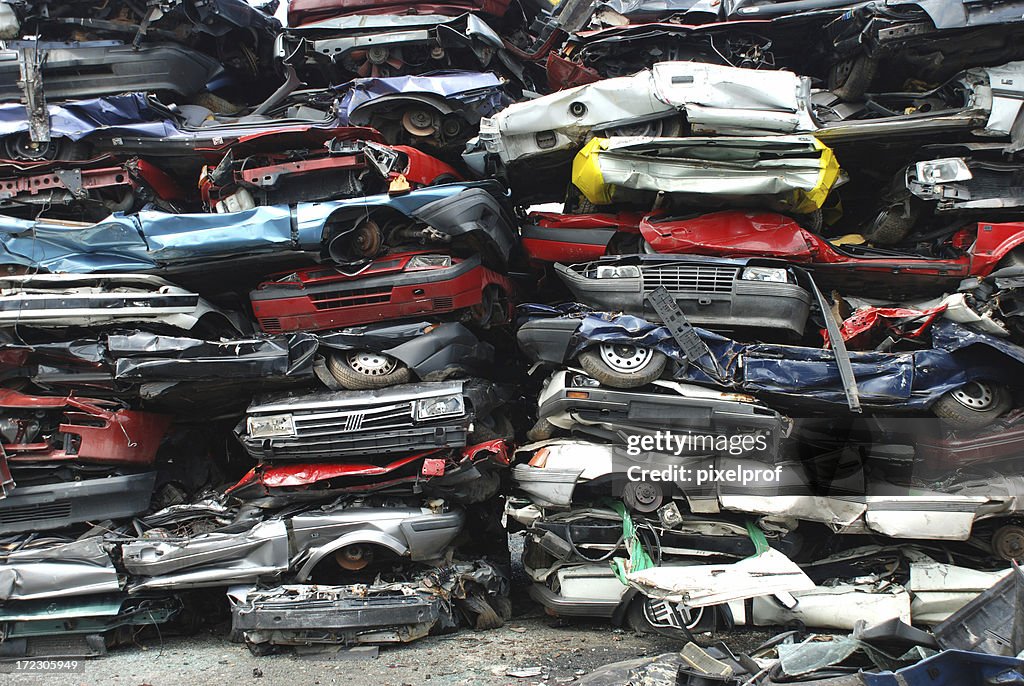 Scrap cars in a stack