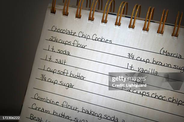 chocolate chip cookie recipe - cookbook stock pictures, royalty-free photos & images