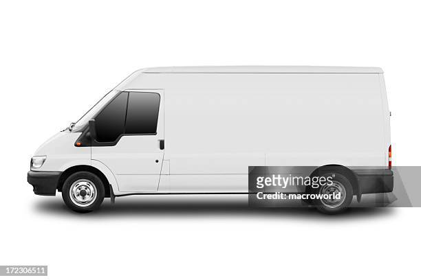 weißer kleinbus isoliert - lieferwagen stock-fotos und bilder