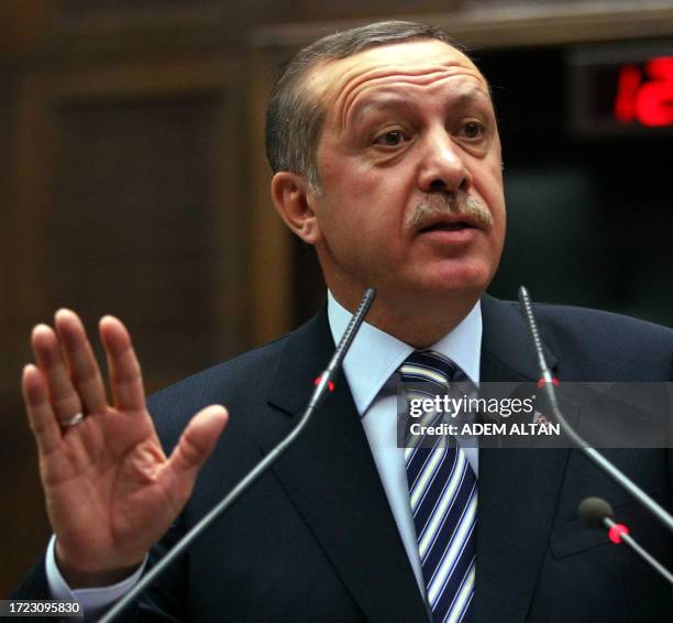 Turkish Prime Minister Recep Tayyip Erdogan addresses his lawmakers at the parliament in Ankar on January 31, 2012. Turkey on Tuesday welcomed a move...