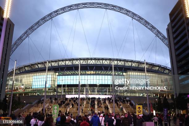 Supporters start to arrive beneath the Wembley arch ahead of the international friendly football match between England and Australia at Wembley...