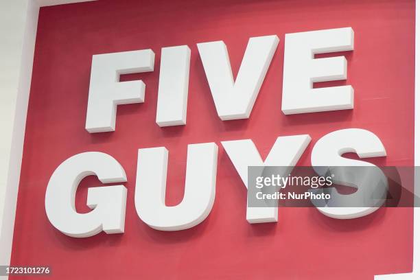 Five Guys logo is seen in London on 13 October 2023.
