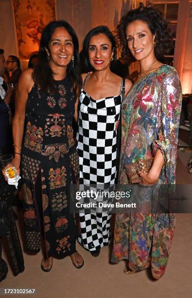 Nisha Parti, Anita Rani and Indira Varma attend the Conde Nast Traveller and Cartier celebration of Diwali at The Savoy Hotel on October 13, 2023 in...