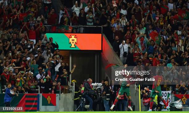 Cristiano Ronaldo of Portugal celebrates after scoring a goal during the Group J - UEFA EURO 2024 European Qualifiers match between Portugal and...