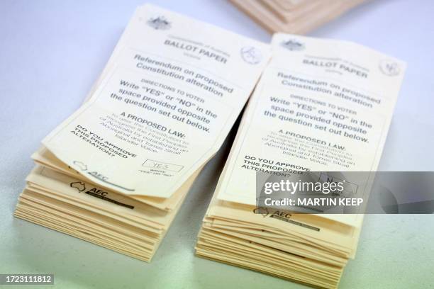 Votes are counted at the Australian Electoral Commission in Essendon, a suburb in Melbourne on October 14 during Australia's historic Indigenous...