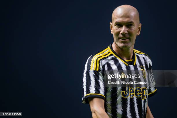 Zinedine Zidane looks on during the'Together, a Black & White Show' event organized by Juventus FC as part of the celebrations for the centenary of...