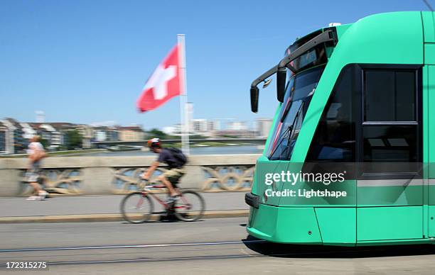 basel-stadt/street car - flagge schweiz stock-fotos und bilder