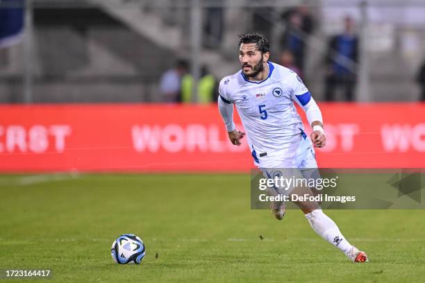 Sead Kolasinac of Bosnia and Herzegovina #controls the Ball during the UEFA EURO 2024 European qualifier match between Liechtenstein and Bosnia and...
