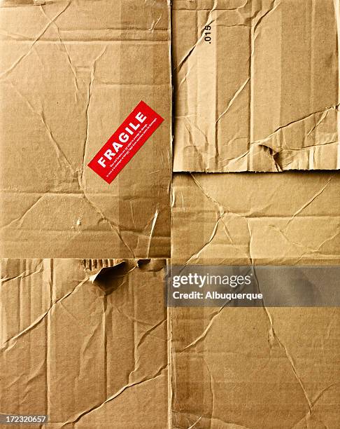 still life-card board box top fragile label - damaged box stock pictures, royalty-free photos & images