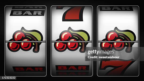 slot machine winner cherry - jackpot stock pictures, royalty-free photos & images