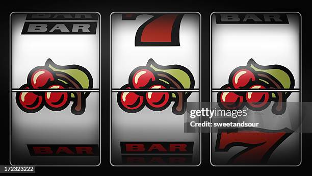 slot machine winner cherry - slot machines stock pictures, royalty-free photos & images