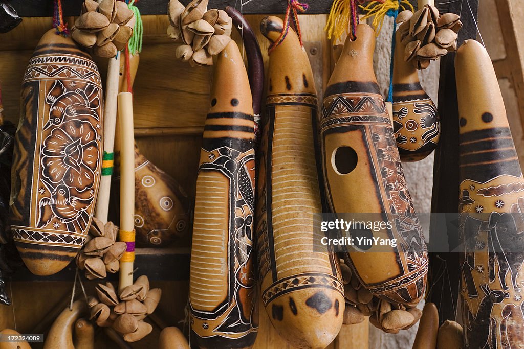 Peruvian Indigenous Musical Instruments Carved And Painted South ...