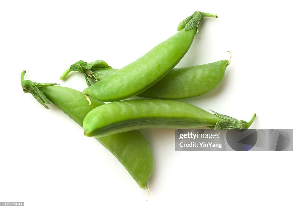 Fresh Sugar Snap Snow Pea Pods Isolated on White Background