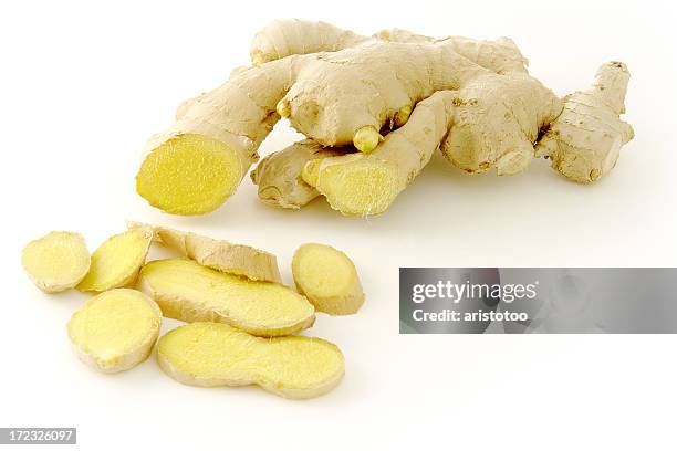 ginger on white - chopping food stock pictures, royalty-free photos & images