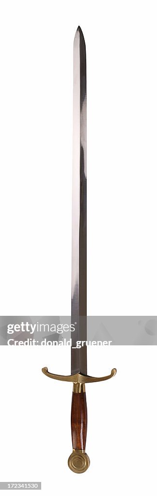 Wood-handled Steel Sword on White Background