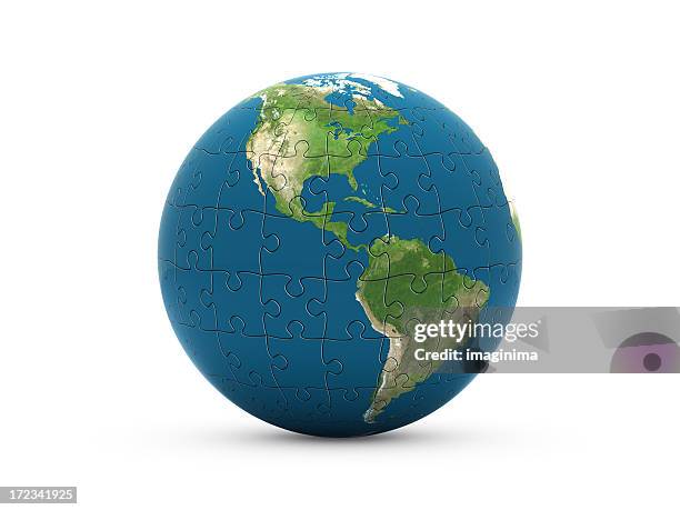 puzzled globe (isolated) - connect the dots puzzle stock pictures, royalty-free photos & images