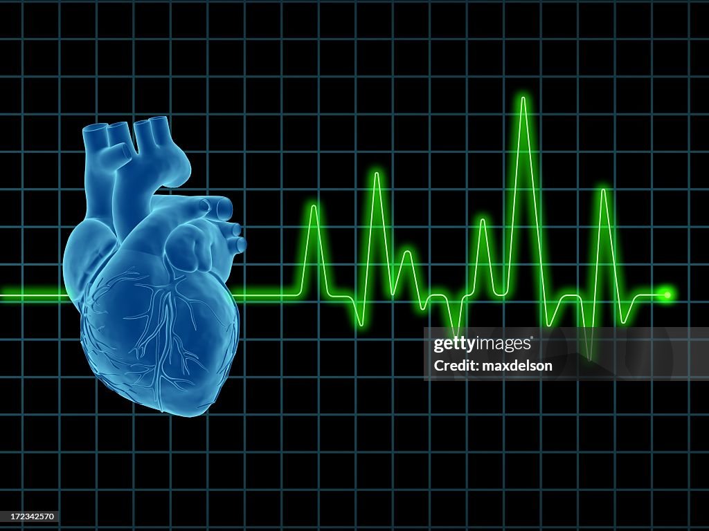 Ecg Visualized An Ecg Graph With An Animated Human Heart In Blue On Screen High-Res ...