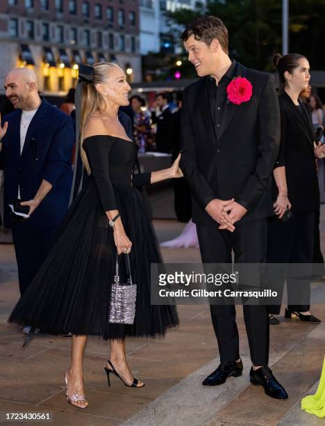 Actress Sarah Jessica Parker and fashion designer Wes Gordon are seen arriving to the New York City Ballet's 2023 Fall Gala celebrating the 75th New...