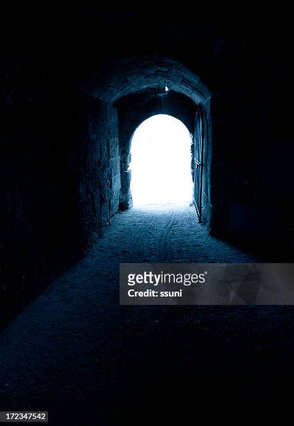 end of tunnel - old castle entrance stockfoto's en -beelden