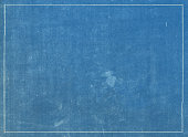 Grunge blue print texture with white line border