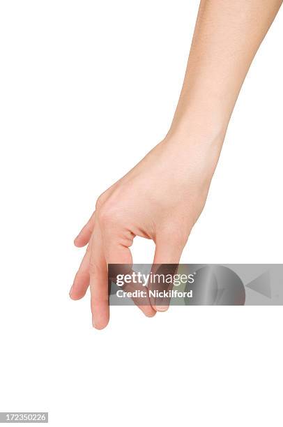 a hand with the index finger and thumb pinching - finger stockfoto's en -beelden