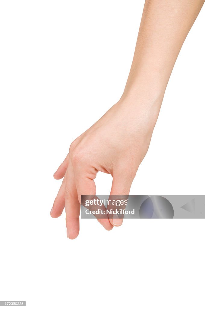 A hand with the index finger and thumb pinching