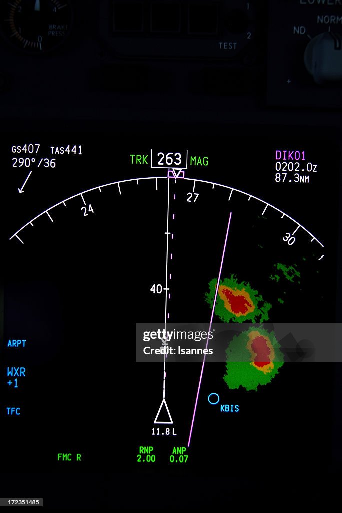 Navigation display with radar image of a thunderstorm