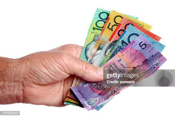 australian cash in the hand - noite stock pictures, royalty-free photos & images