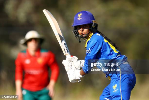 Janutal Sumona of the ACT bats during the WNCL match between ACT and Tasmania at EPC Solar Park, on October 08 in Canberra, Australia.