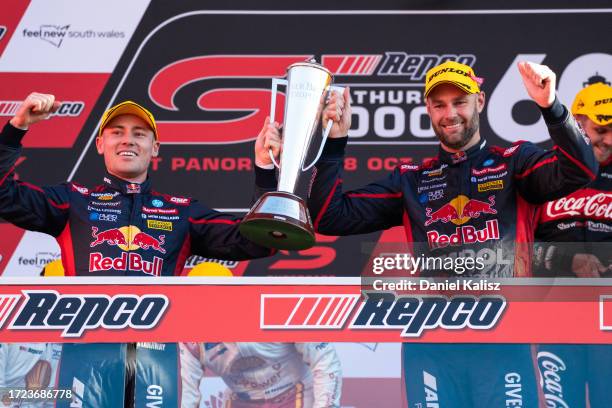 Richie Stanaway driver of the Red Bull Ampol Racing Chevrolet Camaro ZL1 and Shane van Gisbergen driver of the Red Bull Ampol Racing Chevrolet Camaro...