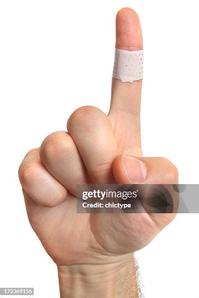 finger with bandage - bandaged thumb stock pictures, royalty-free photos & images