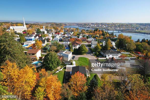 autumn in chicoutimi city - quebec aerial stock pictures, royalty-free photos & images