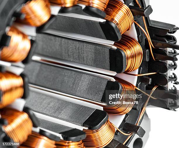 electric motor stator winding and stack close-up - elektrische motor stockfoto's en -beelden