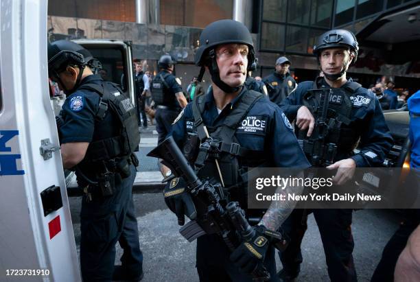 October 13: Members of the NYPD counter terrorism unit deploy during a pro-Palestinian march Friday, Oct. 13, Manhattan, New York.