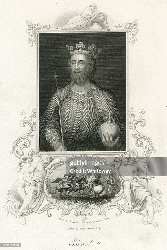 Portrait engraving Edward II King of England 14th century