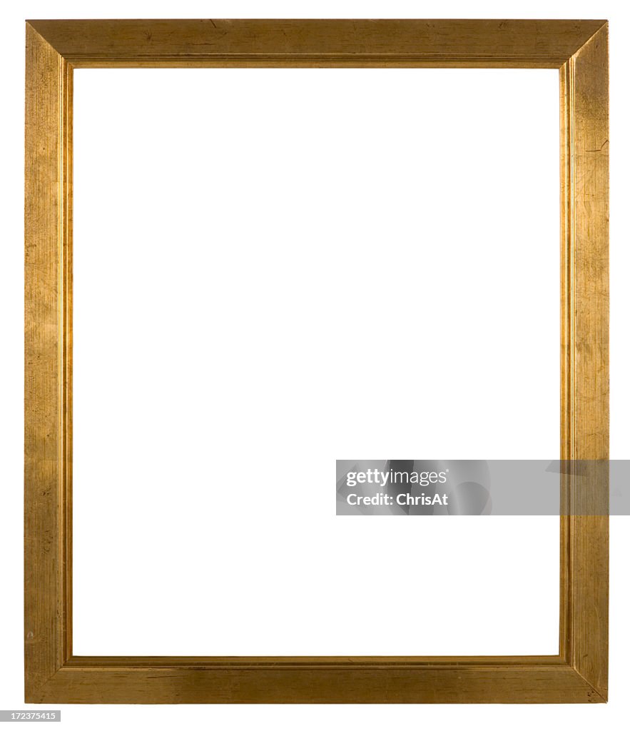 Empty wooden picture frame isolated on white background