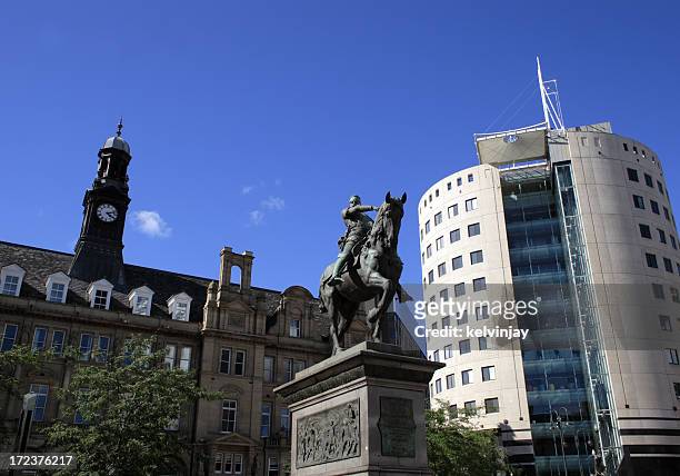 leeds city square showing the black prince statue - leeds town stock pictures, royalty-free photos & images