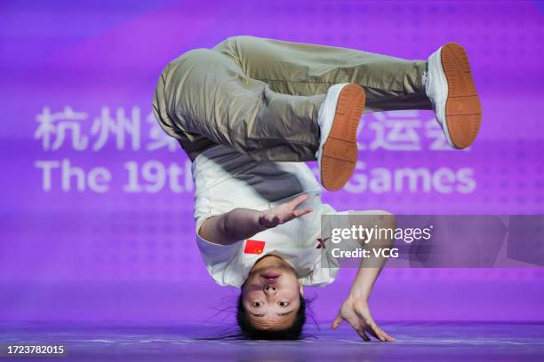 Liu Qingyi of Team China competes in the Breaking - Women's Gold Medal Battle on day 14 of the 19th Asian Games at Gongshu Canal Sports Park...