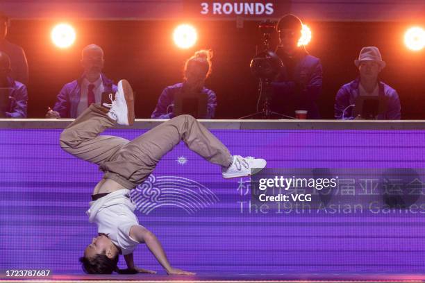 Liu Qingyi of Team China competes in the Breaking - Women's Gold Medal Battle on day 14 of the 19th Asian Games at Gongshu Canal Sports Park...