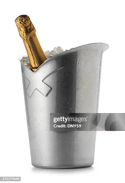 champagne on ice - ice bucket stockfoto's en -beelden