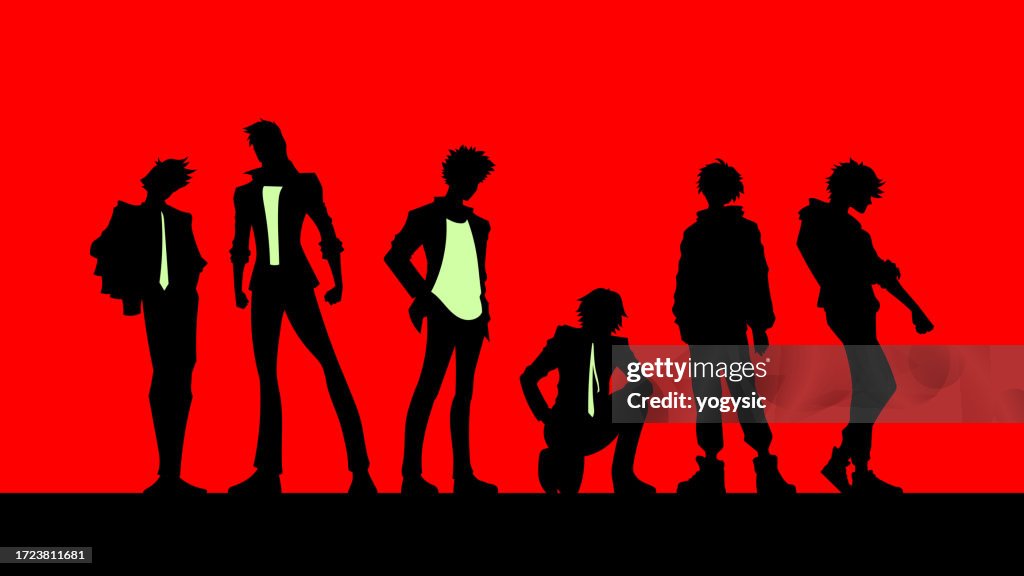Vector Anime Boys Silhouette Stock Illustration