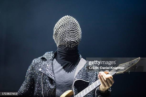 Christian Thompson of Falling in Reverse performs on stage at North Island Credit Union Amphitheatre on October 07, 2023 in Chula Vista, California.